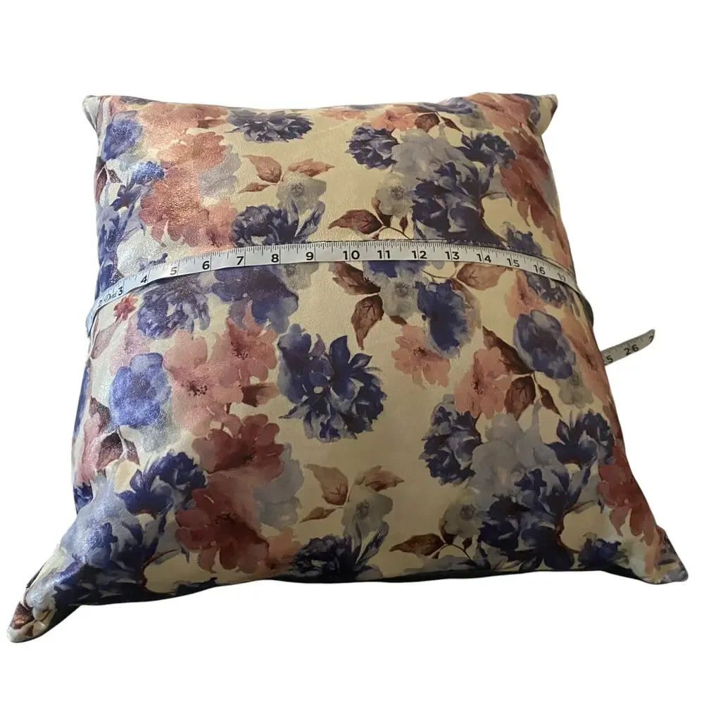 NWT Garuglieri Throw Pillow Floral Genuine Leather Made In Italy Duck Feathers